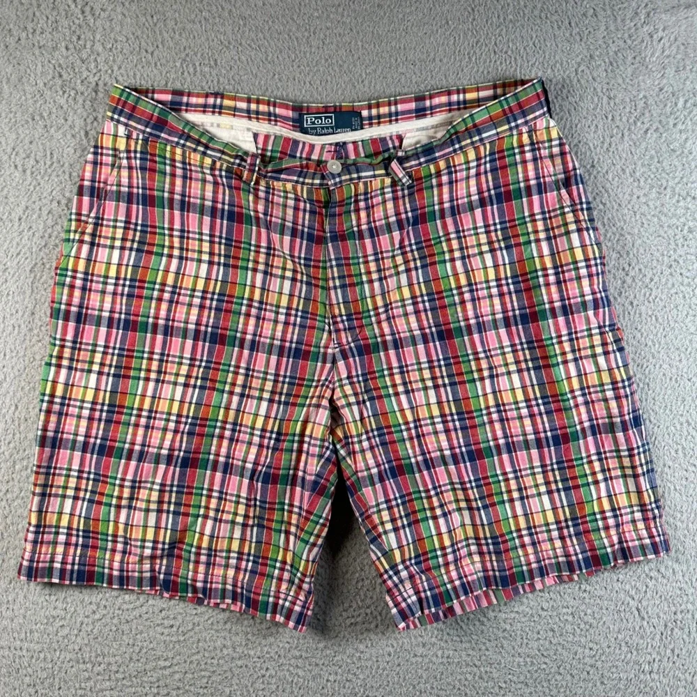 Polo Ralph Lauren Mens 38 Multicolor Madras Plaid Cotton Shorts Classic Fit Golf